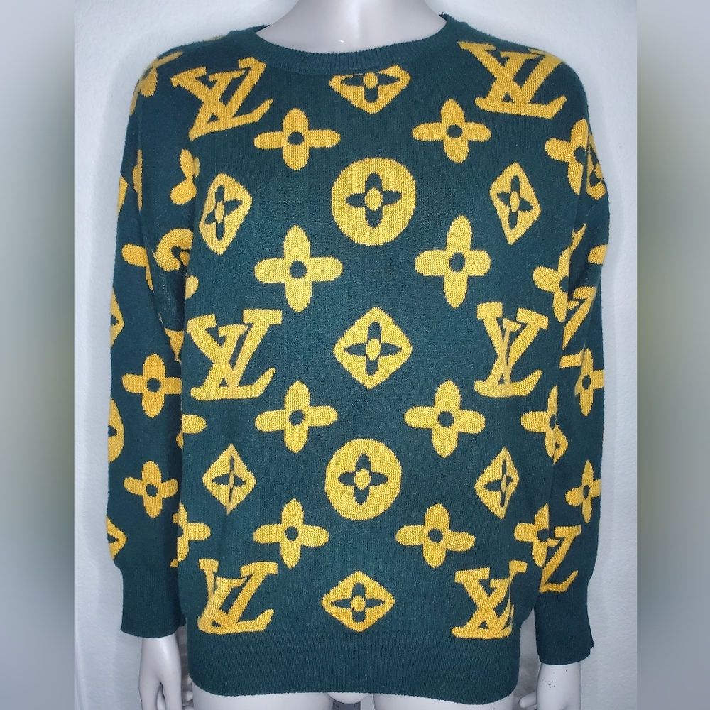 Louis Vuitton Green and Yellow Monogram Crewneck Sweater